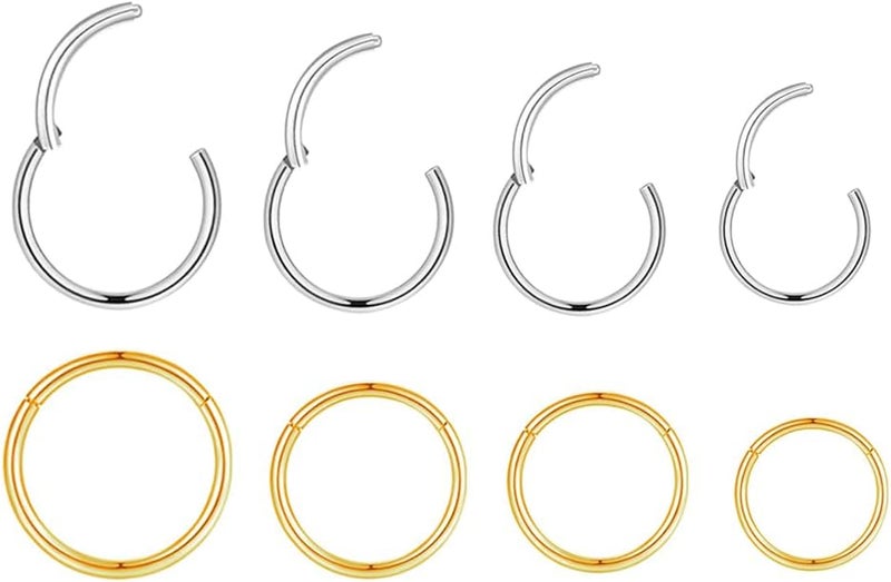 HQLA 4Pairs/Pcs 18G Surgical Steel Hinged Clicker Segment Nose Rings Hoop Helix Cartilage Daith Tragus Sleeper Earrings Body Piercing for Women Men 6mm 8mm 10mm 12mm - Image 1